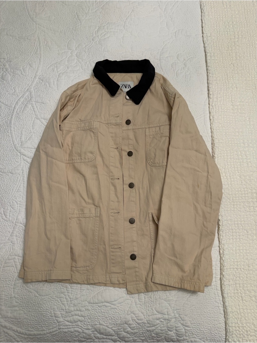 Zara Beige Jacket with Black Collar